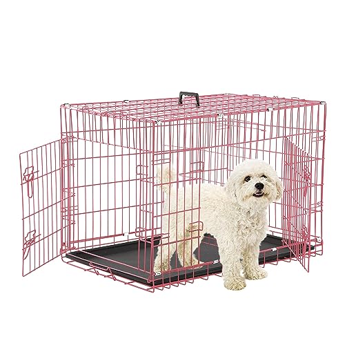 Foldable Dog Crate, 24 Inch, Pink, Portable, Easy to Clean, Safe and Secure Construction, Ideal for Travel and Indoor Use - color: Pink, size: 24 inch