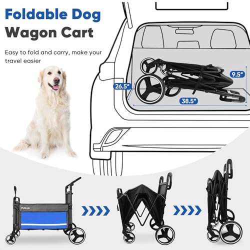Petbobi Dog Wagon Stroller for Large & Medium Dogs, 2-in-1 Push Pull Pet Cart with Ramp, Foldable Wagon, 360° Swivel Wheels, Adjustable Handles, Safety Leashes, Blue - color: Blue