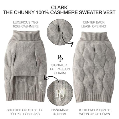 Clark – The Chunky 100% Cashmere Cable Sweater Vest Pet Pullover for Small, Medium and Large Dogs, Cashmere Mist, X-Small - color: Cashmere Mist, size: X-Small (5-12 lbs)