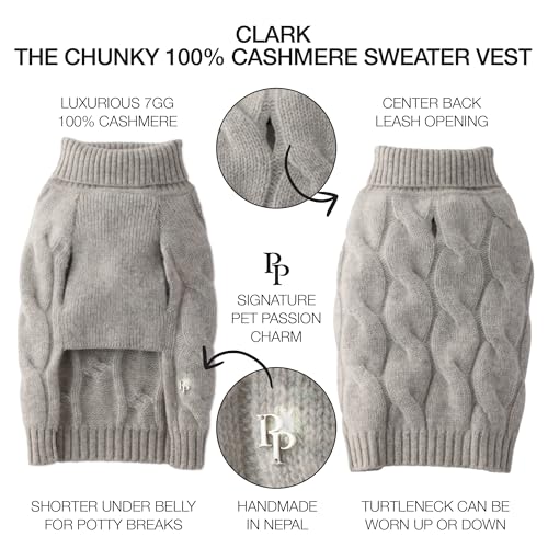 Clark – The Chunky 100% Cashmere Cable Sweater Vest Pet Pullover for Small, Medium and Large Dogs, Cashmere Mist, XX-Large - color: Cashmere Mist, size: XX-Large (70-110 lbs)