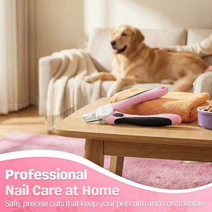 Flexzion Pet Nail Clippers for Dogs & Cats - Stainless Steel Blade Cat Nail Trimmer with Stored Nail File, Safety Guard, Easy Grip Handle - Dog Nail Clippers for Large Dogs, Medium Small Breeds, Pink - color: Pink