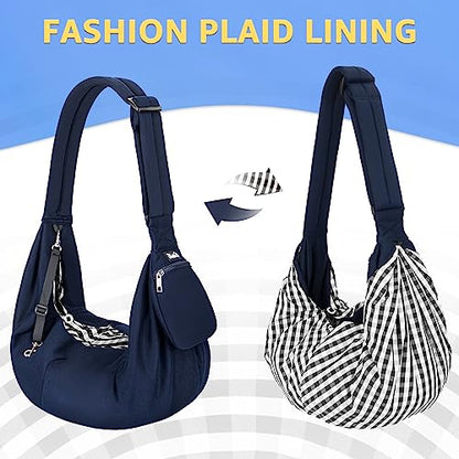 SlowTon Dog Carrier Sling - Thick Padded Shoulder Strap Adjustable Dog Carriers for Small Dogs, Puppy Carrier Purse for Pet Cat with Front Zipper Pocket Safety Belt Machine Washable (DBL, M) - color: F-Navy Knitted Fabric
