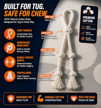 Dog Rope Toy 2 Pack, 18 in Heavy Duty Cotton Tug Toy for Medium Large Dogs, Interactive Tug of War & Chew Rope, Natural Undyed, Teeth Cleaning - style: 4-Knot Loop (2-Pack)