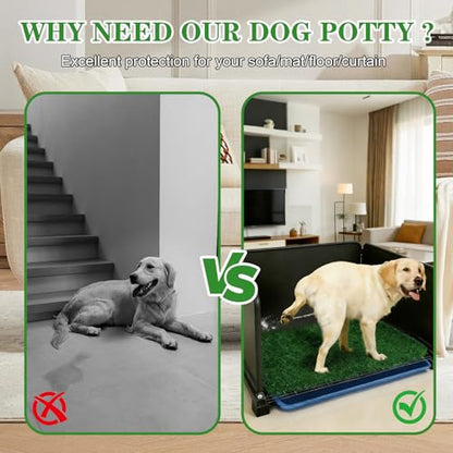 Portable Dog Potty with Tray & Splash Guard, Foldable Indoor Dog Litter Box with Artificial Grass, No Assembly Dog Potty Grass Pad for Male Dogs, Puppy & Small Pets, Easy Clean Dog Bathroom