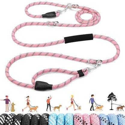 Lukovee Hands Free Dog Leash, 10FT Adjustable Training Lead 1/2 Inch Nylon Heavy Duty Lead No Pull for Large Medium Dogs, Tangle Free Reflective Waist-Leash for Walking Running, (PI, Plus Handle) - color: Pink