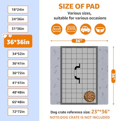 Washable Pee Pads for Dogs, 2Pack Puppy Pads Washable,Absorbent Reusable Whelping Pads, Non-Slip Dog Mats with Bone Print for Floor Protector, Couch Cover, Crate, Potty Training 36x36 - size: 36X36" (Pack of 2)