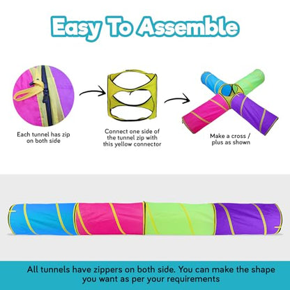 Hide N Side Kids Play Tunnels, Indoor Outdoor Crawl Through Tunnel for Kids Dog Toddler Babies Children, Pop up Tunnel Gift Toy (Multi, 4 Way)
