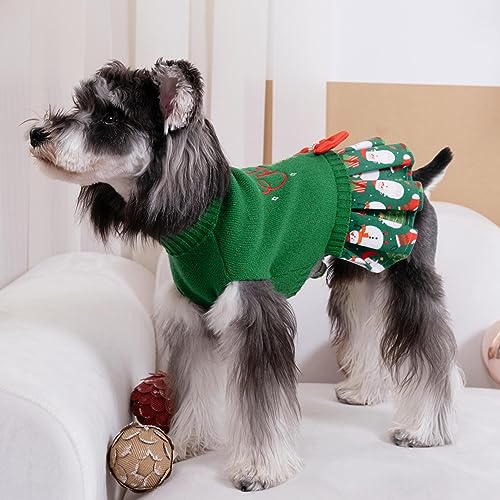CuteBone Christmas Green Dog Sweater Dress Turtleneck Puppy Sweater with Bowtie Leash Hole Pullover Winter Dress for Small Dogs - color: Merry Christmas 2, size: X-Small