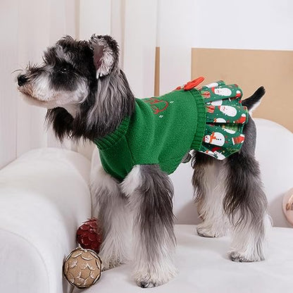 CuteBone Christmas Green Dog Sweater Dress Turtleneck Puppy Sweater with Bowtie Leash Hole Pullover Winter Dress for Small Dogs - color: Merry Christmas 2, size: X-Small