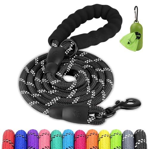 Joytale Dog Leash for Large Dogs, Heavy Duty Nylon Leashes with Comfortable Padded Handle and Highly Reflective Threads, Ideal for Walking and Training, Black, 5'×1/2'' - color: Black, size: 5FT×1/2'' (20~120 lbs)