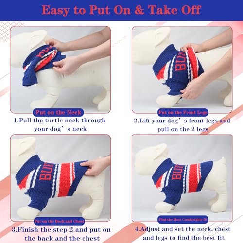 Buffalo Small Dog Sweater Football Theme Turtleneck Knit Dog Sweaters for Small Pets Warm Winter Cat Dog Clothes - color: blue&red, size: Medium