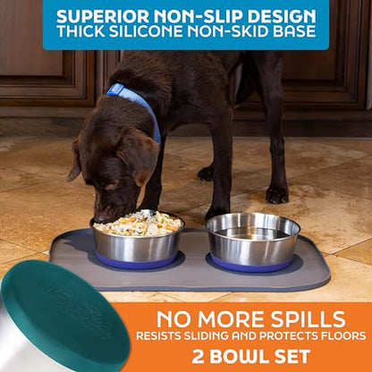 Master Pet Supply Stainless Steel Dog Bowls Set of 2 with Extra Thick Silicone Base - 8 Cup (64 oz) Emerald Sea, Non-Slip, Dishwasher Safe Metal Bowls, Pet Dog Food Bowl for Dogs, Cats, Anti Rust - color: Emerald Sea, size: 8 Cups (64 oz) 2 Pack