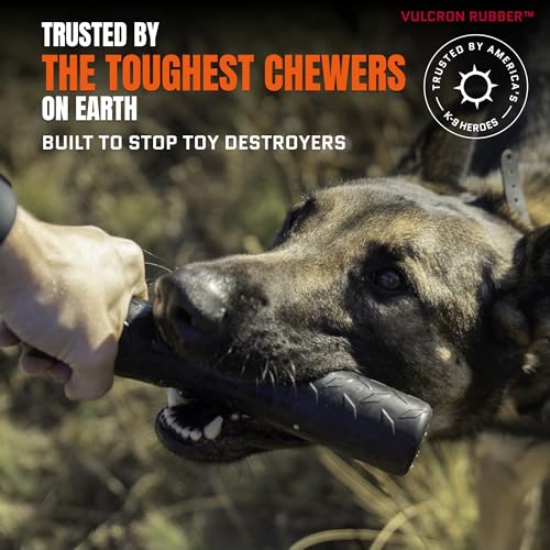Monster K9 Chew Stick | Virtually Indestructible. Lifetime Guaranteed. | USA Made | VULCRON™ Natural Rubber | Durable, Heavy Duty Tug & Fetch Dog Toy for Aggressive Chewers | Med/Large Breeds, 9x1.75”