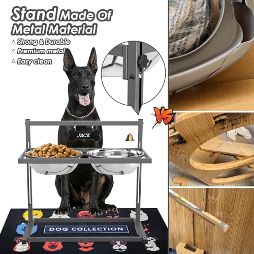 SHAINFUN Elevated Dog Bowls for Large Dogs and Extra Large Sized Dog Raised Dog Bowl Stand Adjustable Height with Two 3000ML(13-14cups) Stainless Steel Dog Food Bowls Metal Elevated Dog Bowl Stand - color: Grey - 106oz Bowl & Mat, size: X-Large Dogs