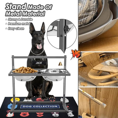 SHAINFUN Elevated Dog Bowls for Large Dogs and Extra Large Sized Dog Raised Dog Bowl Stand Adjustable Height with Two 3000ML(13-14cups) Stainless Steel Dog Food Bowls Metal Elevated Dog Bowl Stand - color: Grey - 106oz Bowl & Mat, size: X-Large Dogs