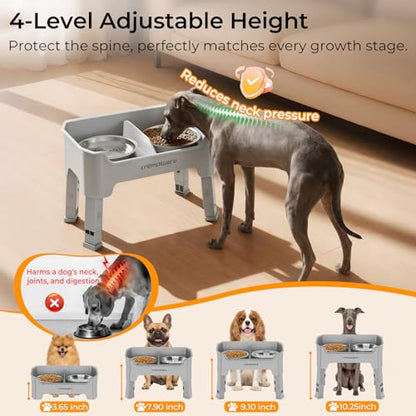 URPOWER Mess Proof Elevated Dog Bowls 4 Height Adjustable Raised Bowl Stand with 2 Stainless Steel Dog Bowls Non-Slip Food and Water Bowl Set for Small Dogs, Light Grey - color: Light Grey, size: Small