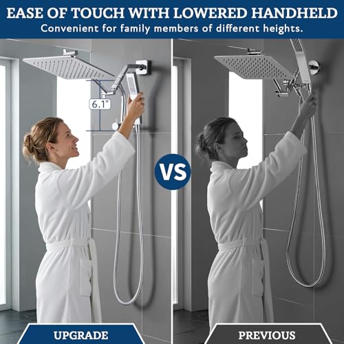 G-Promise All Metal 12 Inch Thickness Rain Shower Head with Handheld Built-in Power Wash Mode, Pause Setting 3-way Diverter, Full Body Coverage Waterfall Showerhead, Luxury Bathroom Upgrade (Chrome) - color: Chrome, size: 12 Inches