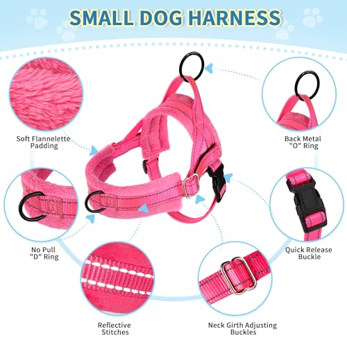 Lukovee No Pull Dog Harness and Leash Set, Soft Padded Small Dog Harness, Neck & Chest Adjustable Reflective Vest Puppy Harness with 4ft Lightweight Anti-Twist Dog Leash for Small Dogs (S, Pink) - color: B-pink, size: S ( Chest 17.5'' ~ 22'')