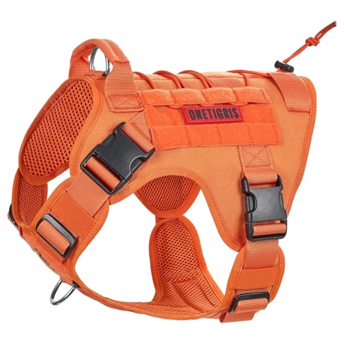 OneTigris Tactical Dog Harness Vest,No-Pull Service Dog Vest with Hook & Loop Panels,Adjustable Dog Vest Harness for Walking Hiking Training(Orange,M) - color: Orange, size: M