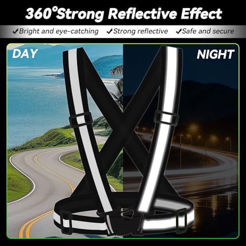 Reflective Vest Running Gear,High Visibility Adjustable Safety Vest for Outdoor Motorcycle,Dog Walking,Night Running,Hiking - color: Black X3