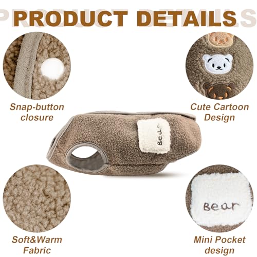 Dog Fleece Vest Sweater Button-Up Warm Pullover Step-in Dog Jacket with Bear Print, Winter Cold Weather Coat Clothes Hoodie for Small Medium Dogs Puppy Boy Girl(Brown, M(8 to 12 lbs)) - color: Brown, size: M(8 to 12 lbs)