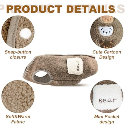 Dog Fleece Vest Sweater Button-Up Warm Pullover Step-in Dog Jacket with Bear Print, Winter Cold Weather Coat Clothes Hoodie for Small Medium Dogs Puppy Boy Girl(Brown, M(8 to 12 lbs)) - color: Brown, size: M(8 to 12 lbs)