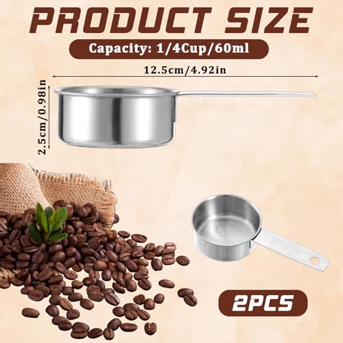 2 Pcs 1/4 Cup Stainless Steel Measuring Cup, 60 ml 2 oz Stainless Steel Measuring Cups Metal Coffee Scoop Cat Food Scoops for Wet and Dry Ingredients Cooking Baking Kitchen, Dishwasher Safe - size: 1/4 Cup