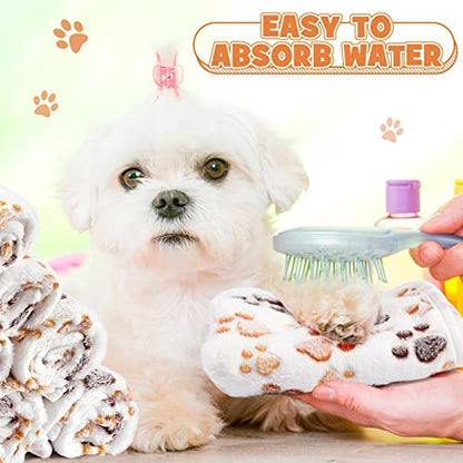 Tegeme 12 Pcs Pet Blankets 23 x 16 Inch Soft Fluffy Fleece Dog Cat Warm Paw Print Pattern Blankets Flannel Throw for Pets Dog Puppy Cat(White) - color: White, size: 23 x 16 Inch