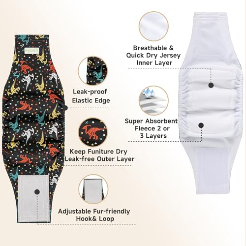wegreeco Washable Male Dog Belly Band (Stylish Pattern) - Pack of 3 - Dog Diapers Male - Washable Male Dog Belly Wrap (Dinosaur Fossils, X-Small) - color: Dinosaur Fossils, size: X-Small (Pack of 3)