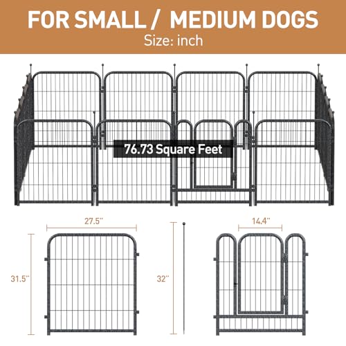 Dog Playpen 8/16 Panels 32" Height Heavy Duty Dog Fence Puppy Pen for Large Medium Small Dogs Indoor Outdoor Foldable Pet Exercise Pen - size: 32"High, style: 16 Panels