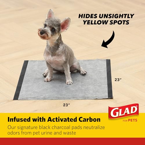 Glad for Pets Activated Carbon Dog Training Pads with Anti-Microbial Technology, Odor Eliminator Pee Mats for Dogs, 6-Layer Leak-Proof Heavy Duty Indoor Puppy Potty Pads, 23 x 23 Inches, 30 Count - size: 30 Count (Pack of 1)