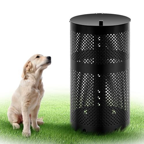 Dansydaisy Round Outdoor 10 Gallon Capacity Trash Can with Lid for Dog Waste Station - Rust Free UV Powder Coated - Designed to Mount on Any Post or Wall(Black) - color: Black, size: 10 Gallon
