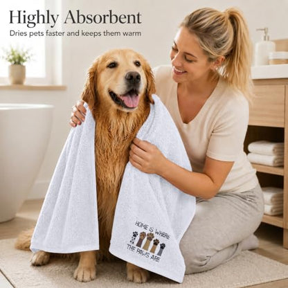 DAN RIVER Dog Towel - Pack of 1, 100% Cotton, 20x40, Ultra Soft, Super Absorbent & Quick Drying Towel for Dogs, Cats, and Other Pets, White Home. - color: White-home