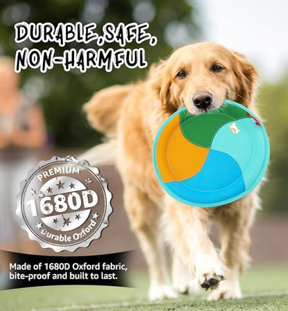 Dog Flying Disc Dog Flyer Toy for Fetch, Durable Nylon 9.5" Diameter with Soft and Thick Edges, Gentle on Teeth & Gums, Lightweight & Water Floating, Outdoor Play for All Breeds (A-Blue/Orange)