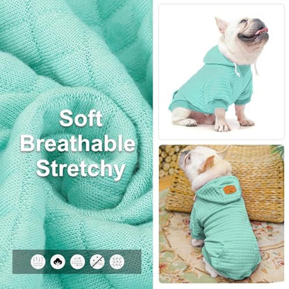 BEAUTYZOO Small Dog Hoodie Sweater with Pockets, Dog Clothes for Small Medium Dogs Boy Girl, Waffle-Like Laminated Cotton Pet Coats with Hat and Leash Hole, Mint Green XXS - color: Mint Green, size: XXS (Back: 8",Chest: 10", Neck: 7.5")