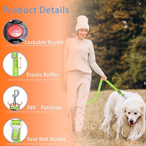 Seyezo Dog Car Seat Belt - 3 Piece Set Retractable Dog Harness with Adjustable Reflective Seatbelt for Vehicle Headrests - Heavy Duty & High Elastics - Green - color: 2PCS Green