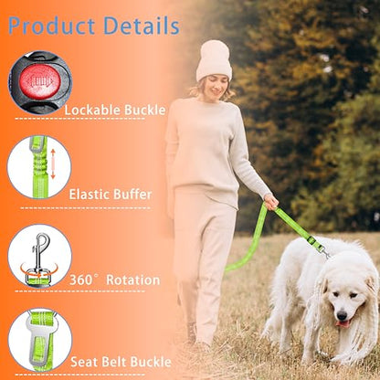 Seyezo Dog Car Seat Belt - 3 Piece Set Retractable Dog Harness with Adjustable Reflective Seatbelt for Vehicle Headrests - Heavy Duty & High Elastics - Green - color: 2PCS Green