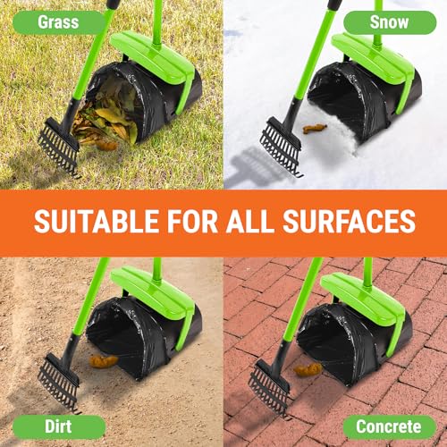 Pupzle Dog Pooper Scooper with Bag Attachment, 40" Long Handle Pooper Scooper for Large Dogs, Dog Poop Scoop for Yard, Large Capacity Swivel Bin and Rake, Lavender Scented Bags (Green) - color: Green
