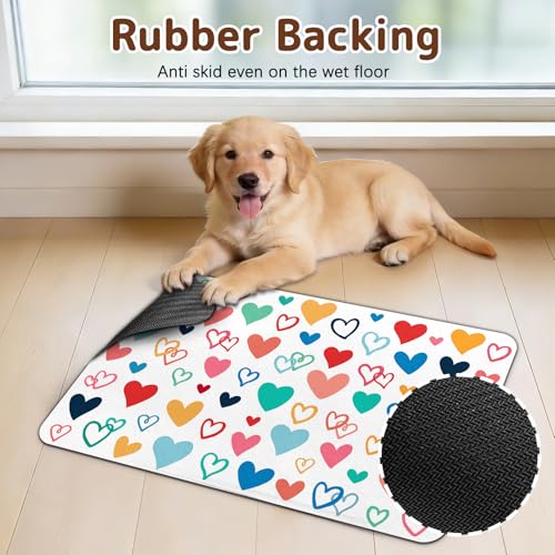 Dog Food Mat for Bowls, Absorbent Quick Dry Dog Cat Mats for Food and Water, Non-Slip Backing Pet Mat Pet Supplies - Heart Pattern - color: Heart1