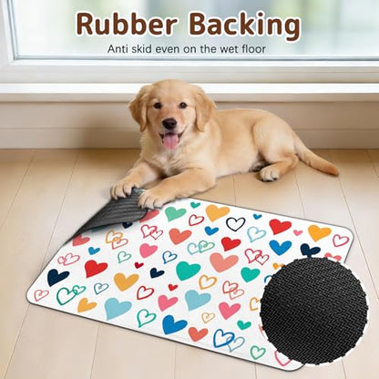 Dog Food Mat for Bowls, Absorbent Quick Dry Dog Cat Mats for Food and Water, Non-Slip Backing Pet Mat Pet Supplies - Heart Pattern - color: Heart1