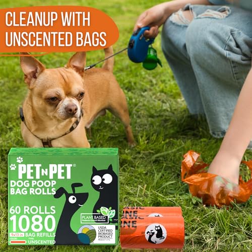 Pet N Pet 1080 Counts Orange Poop Bags for Dogs, 41% Plant Based & 59% PE Extra Thick Dog Poop Bags Rolls, 9" x 13", Unscented Pet Waste Bag - size: 1 Count (Pack of 1080), style: Unscented - Orange