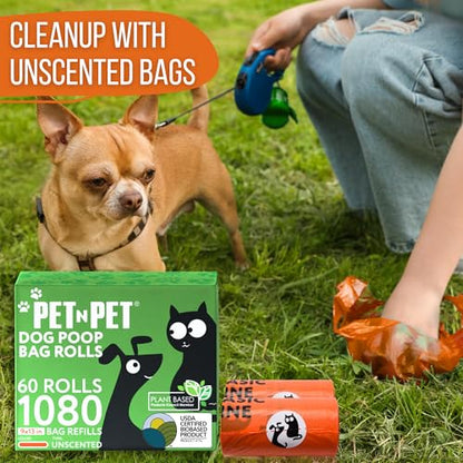 Pet N Pet 1080 Counts Orange Poop Bags for Dogs, 41% Plant Based & 59% PE Extra Thick Dog Poop Bags Rolls, 9" x 13", Unscented Pet Waste Bag - size: 1 Count (Pack of 1080), style: Unscented - Orange