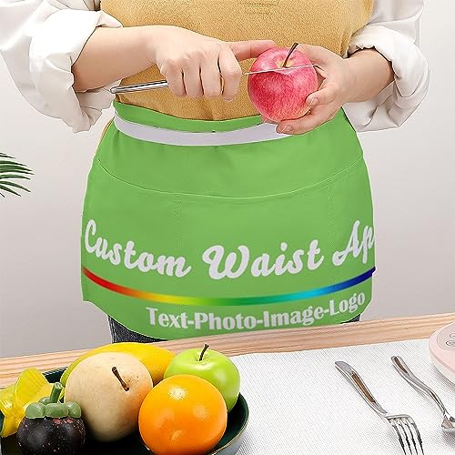 sophiehome Custom Waist Apron with Pockets Add Photo Logo Name Personalized Waiter Server Short Aprons for Kitchen - color: Neon Green