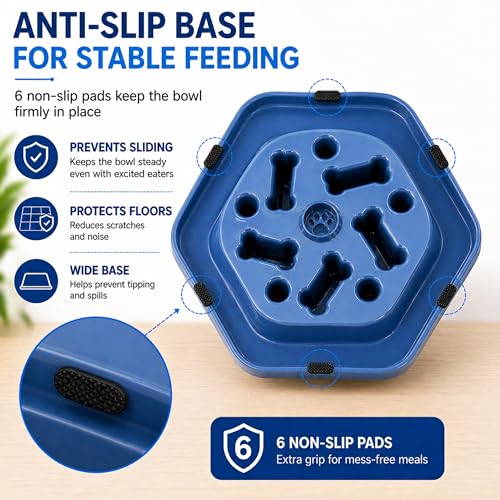 Slow Feeder Bowl for Small & Medium Cats & Dogs - Durable Slow Feeding Bowl with Non-Slip Base - Anti-Choking Puzzle Food Bowl for Dogs That Helps Mental Stimulation & Reduces Fast Eating-Blue - color: Blue