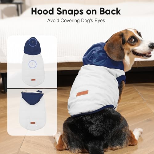 Vecomfy Fleece Lining Extra Warm Dog Hoodie in Winter,Small Dog Jacket Puppy Coats with Hooded,Beige and Blue S - color: Beige and Blue, size: Small (Pack of 1)