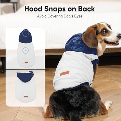 Vecomfy Fleece Lining Extra Warm Dog Hoodie in Winter,Small Dog Jacket Puppy Coats with Hooded,Beige and Blue S - color: Beige and Blue, size: Small (Pack of 1)