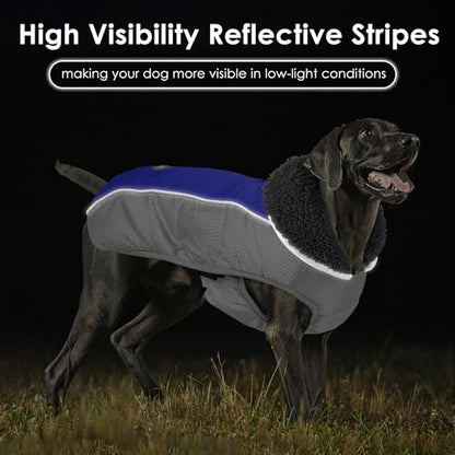 Petglad Dog Coat, Waterproof Ripstop Dog Winter Jacket with Leash Hole, Reflective Adjustable Warm Pet Fleece Snow Sweater for Small Medium Large Dogs - Blue, L - color: Blue, size: L