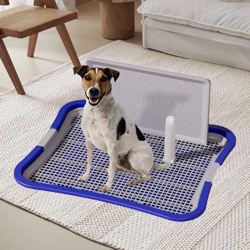 HouseVibe Indoor Dog Potty Tray with Protection Wall and Removable Post No Spilling Puppy Training Toilet for Apartment Bunny Small Medium Dogs- Large Blue - color: Large Blue