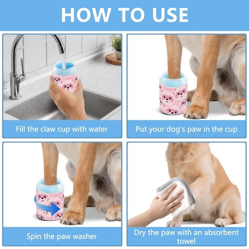 Cartoon Cute Pink Beer Portable Paw Cleaning Cup with Soft Silicone Brush Pets Bathing Brush for Dogs Cats lavadora de Patas para Perros