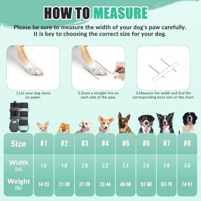 SlowTon Dog Shoes - Waterproof Dog Snow Boots for Winter, Warm Booties with Non-Slip Rubber Sole, Reflective Paw Protector for Large Small Medium Dogs Walking on Winter Cold Pavements Rain (Green, 8)
